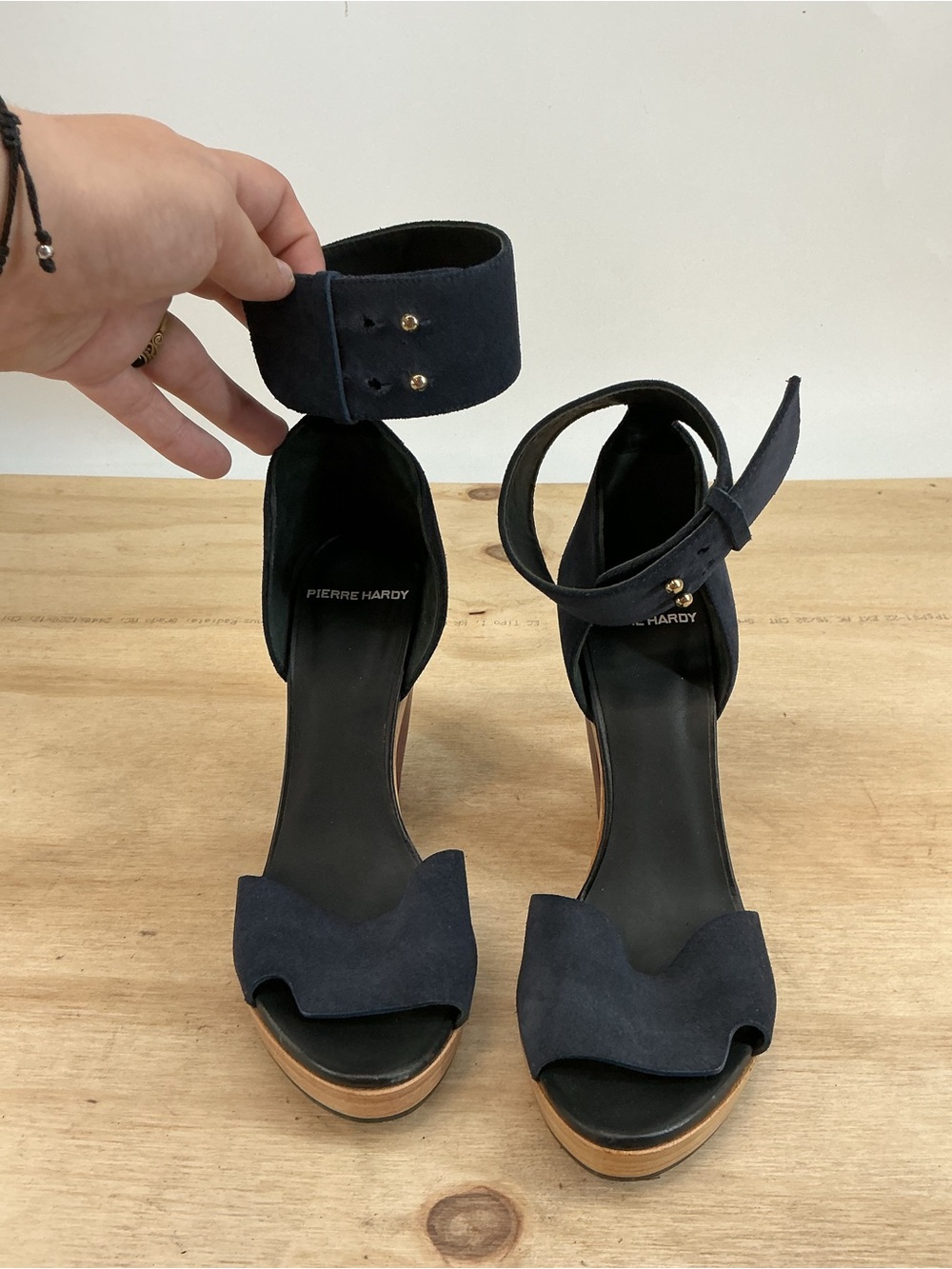 Pierre Hardy Navy Suede Ankle Strap Block Heel Sandals Size 37 - Picture 2 of 5